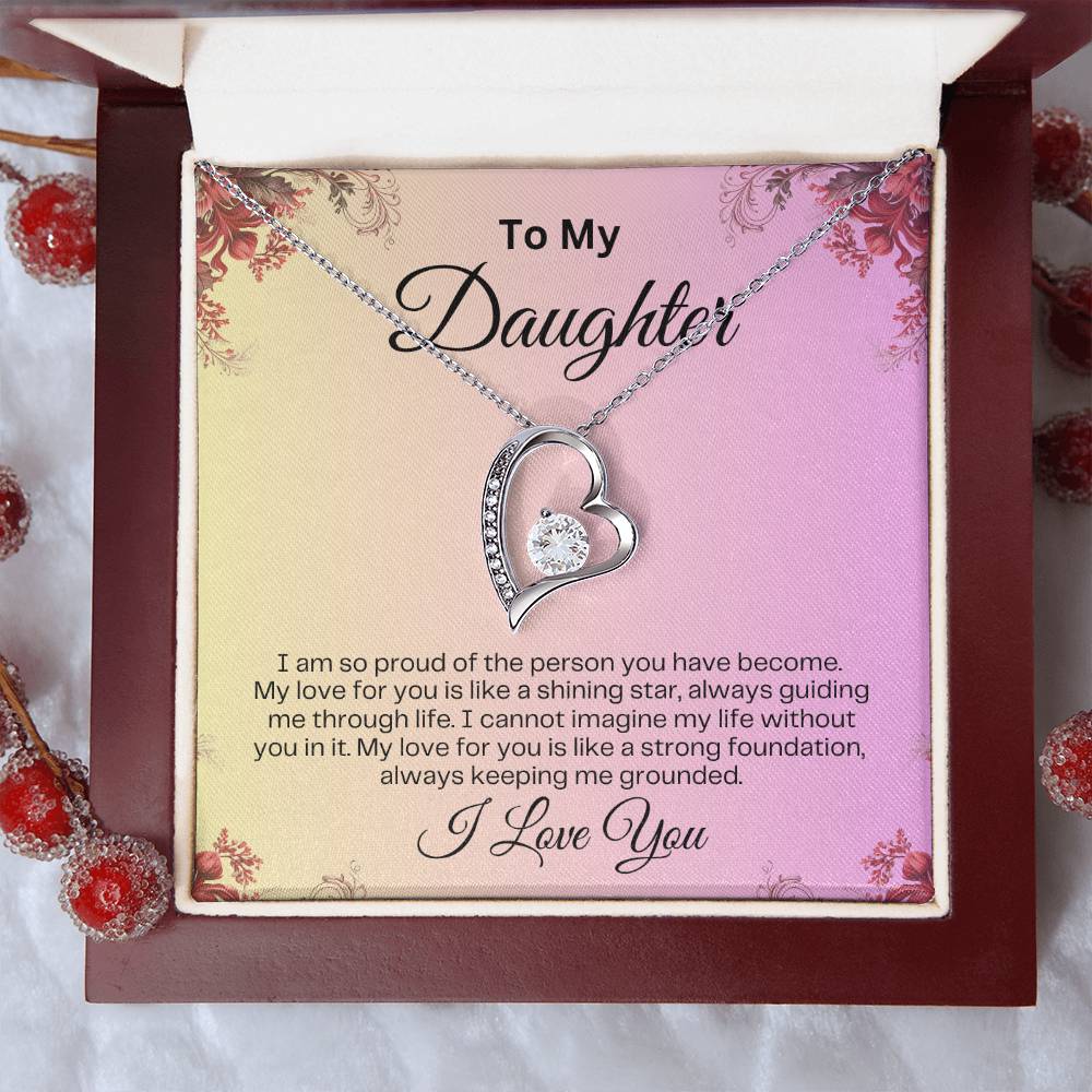 To My Daughter | Forever Love Necklace | Birthday Gift | Mother's Day Gift | Christmas Gift | Valentine's Day Gift | Graduation Gift | Pink Background