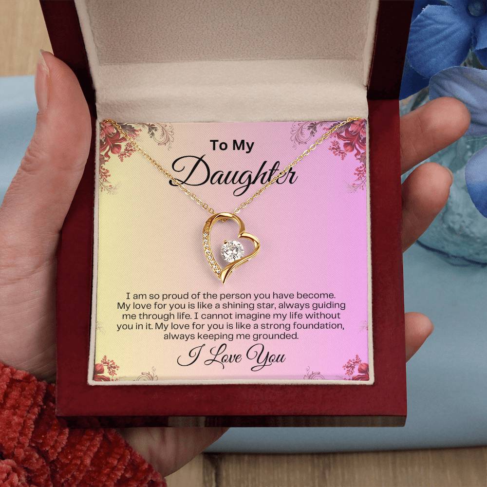 To My Daughter | Forever Love Necklace | Birthday Gift | Mother's Day Gift | Christmas Gift | Valentine's Day Gift | Graduation Gift | Pink Background