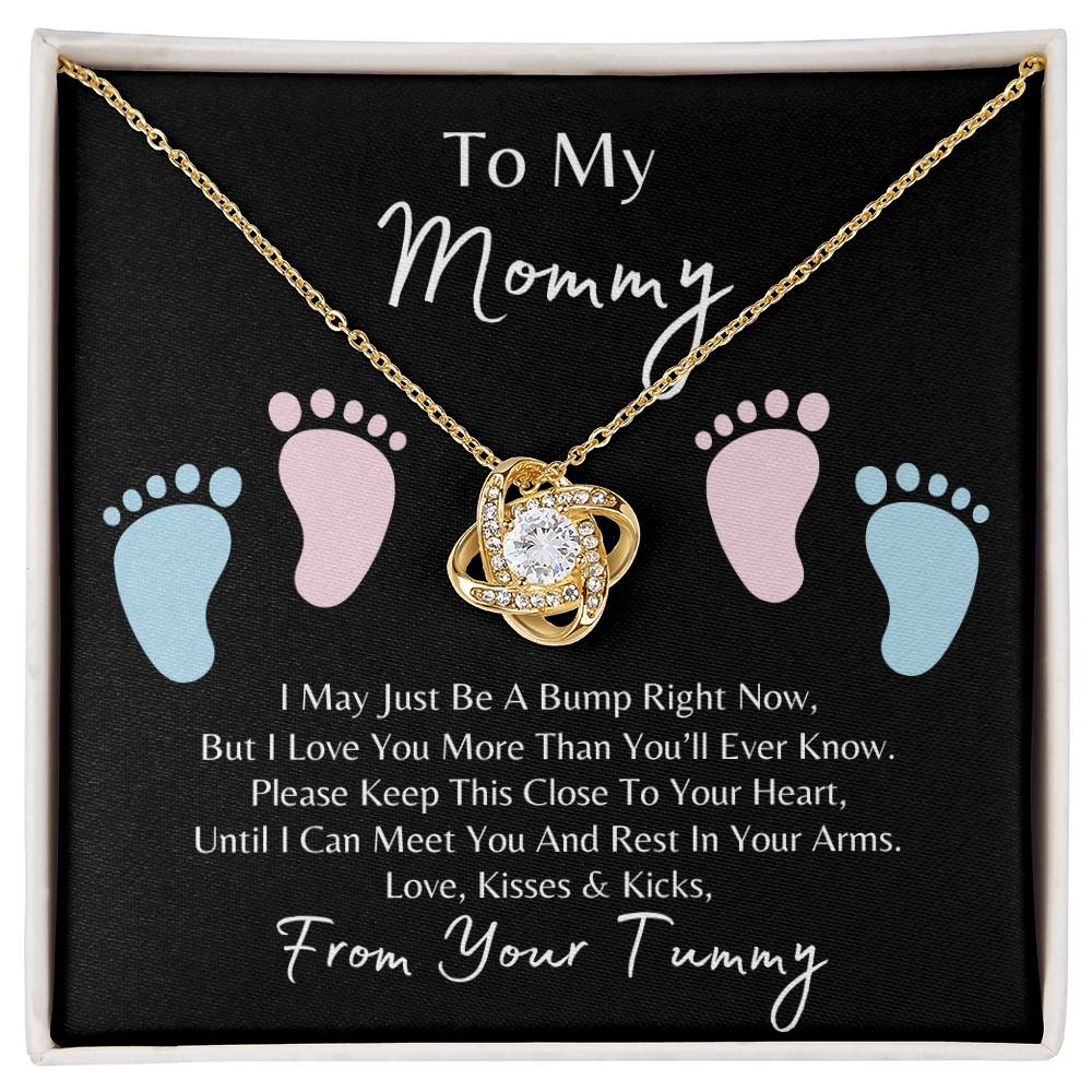 Mommy to Be | Baby Feet | Love Knot Necklace | Mother's Day Gift | Baby Shower Gift | Black Background