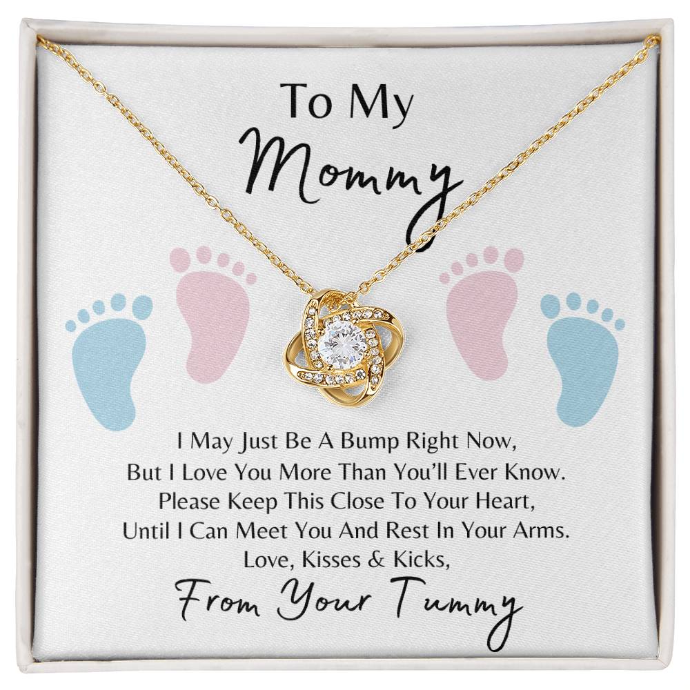 Mommy to Be | Baby Feet | Love Knot Necklace | Mother's Day Gift | Baby Shower Gift | White Background