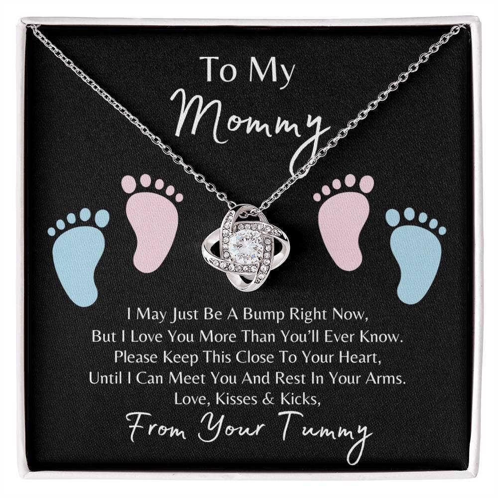 Mommy to Be | Baby Feet | Love Knot Necklace | Mother's Day Gift | Baby Shower Gift | Black Background