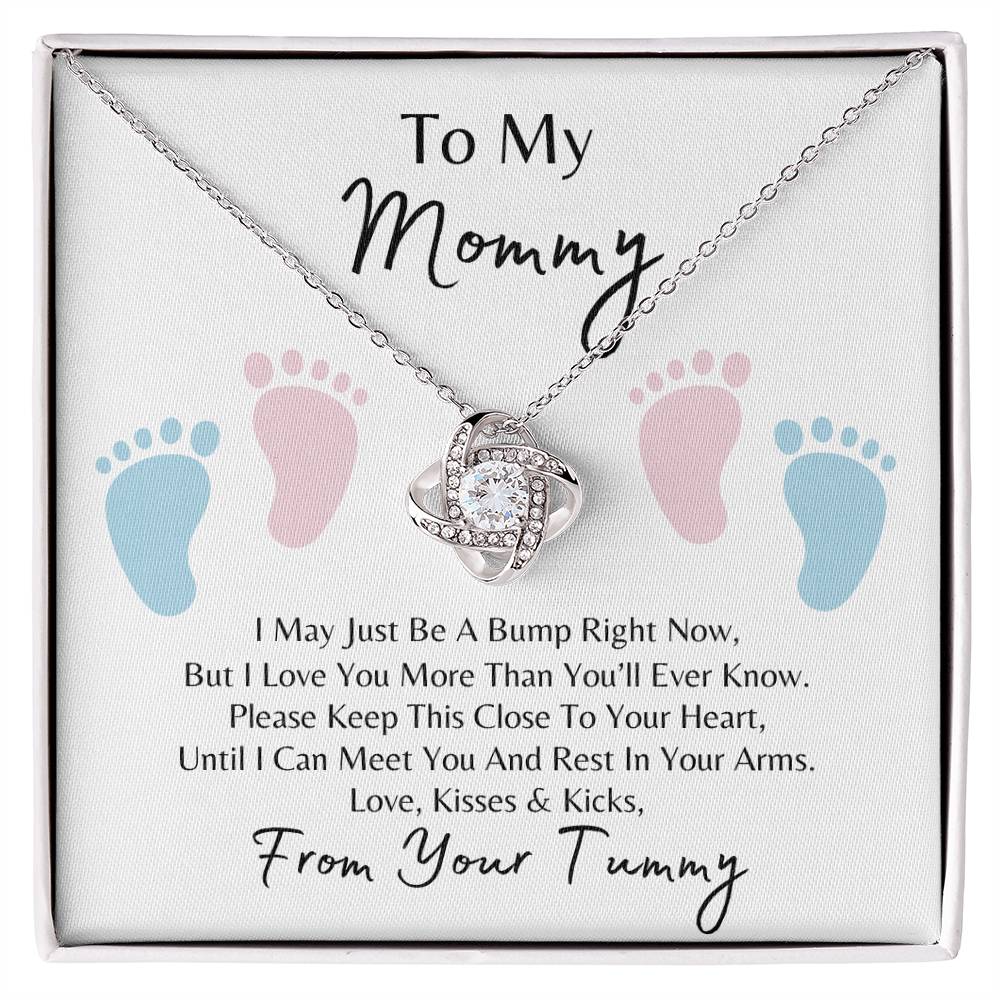 Mommy to Be | Baby Feet | Love Knot Necklace | Mother's Day Gift | Baby Shower Gift | White Background