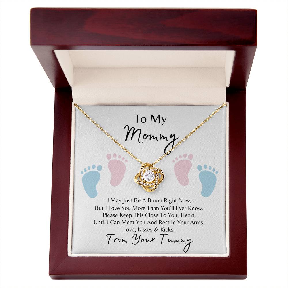 Mommy to Be | Baby Feet | Love Knot Necklace | Mother's Day Gift | Baby Shower Gift | White Background