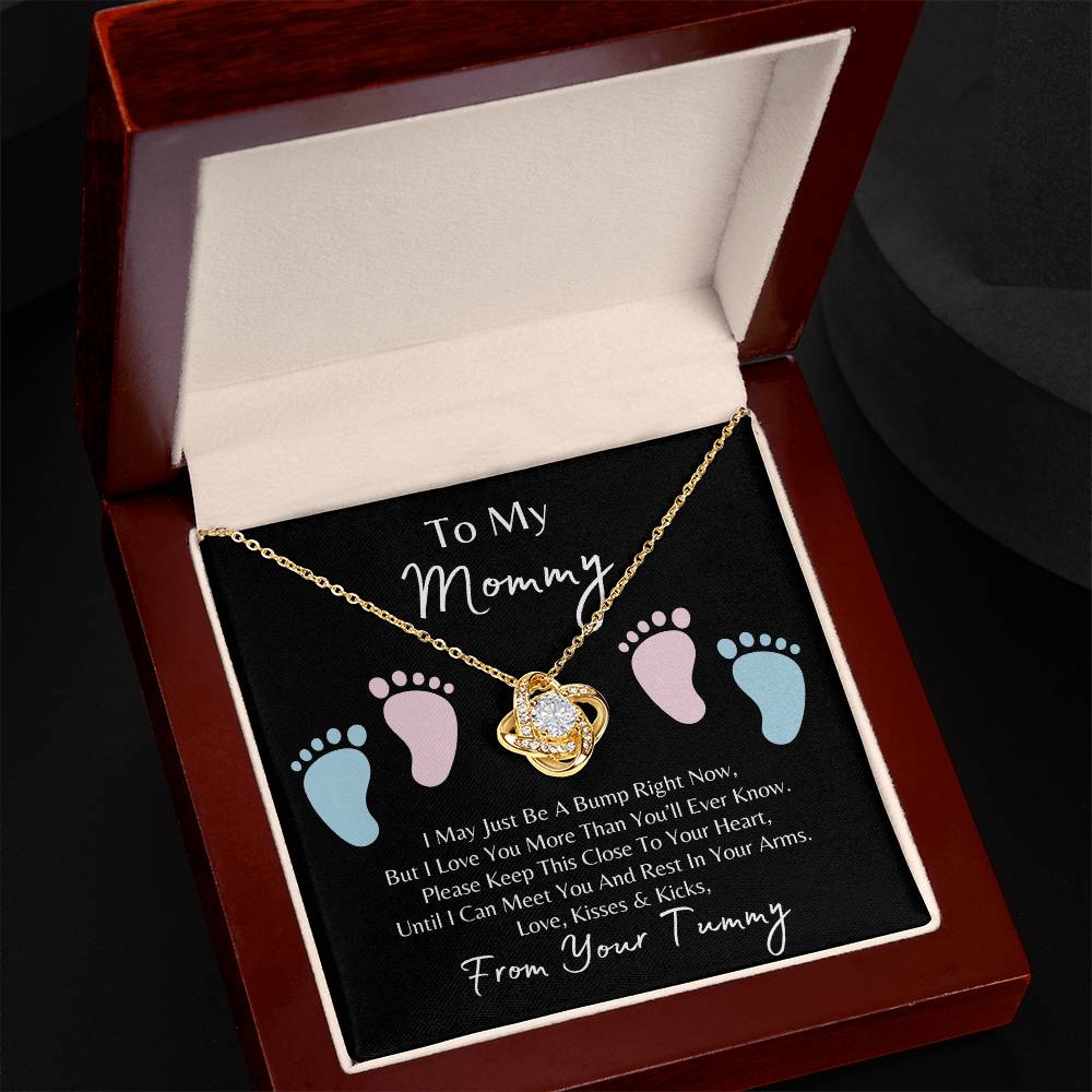 Mommy to Be | Baby Feet | Love Knot Necklace | Mother's Day Gift | Baby Shower Gift | Black Background