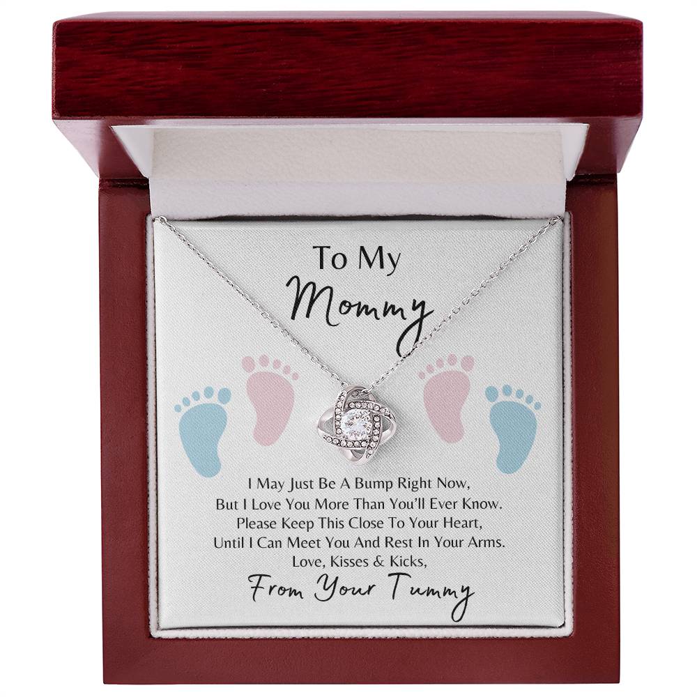 Mommy to Be | Baby Feet | Love Knot Necklace | Mother's Day Gift | Baby Shower Gift | White Background