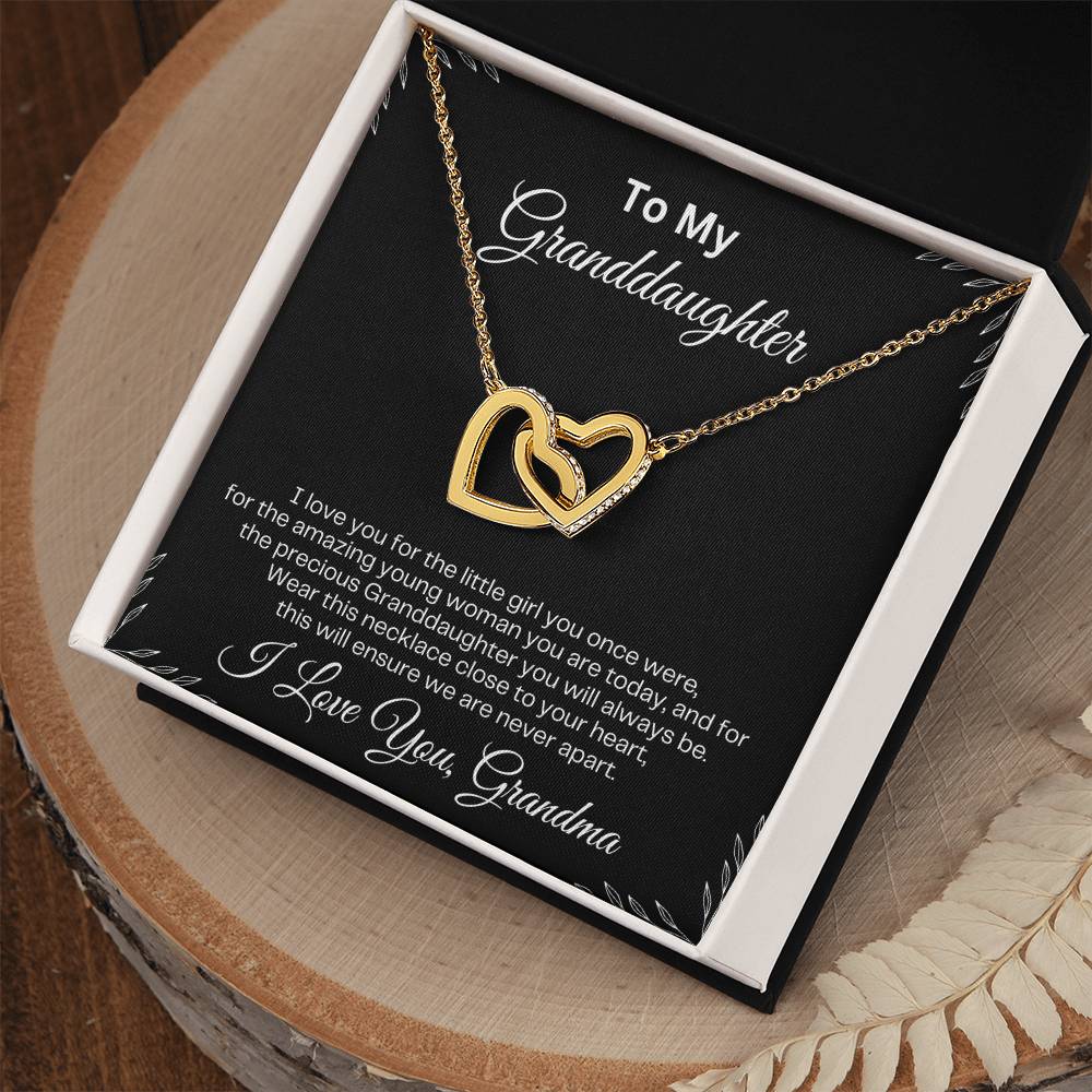 To My Granddaughter | Interlocking Hearts Necklace | Birthday Gift | Mother's Day Gift | Christmas Gift | Valentine's Day Gift | Graduation Gift | Black Background