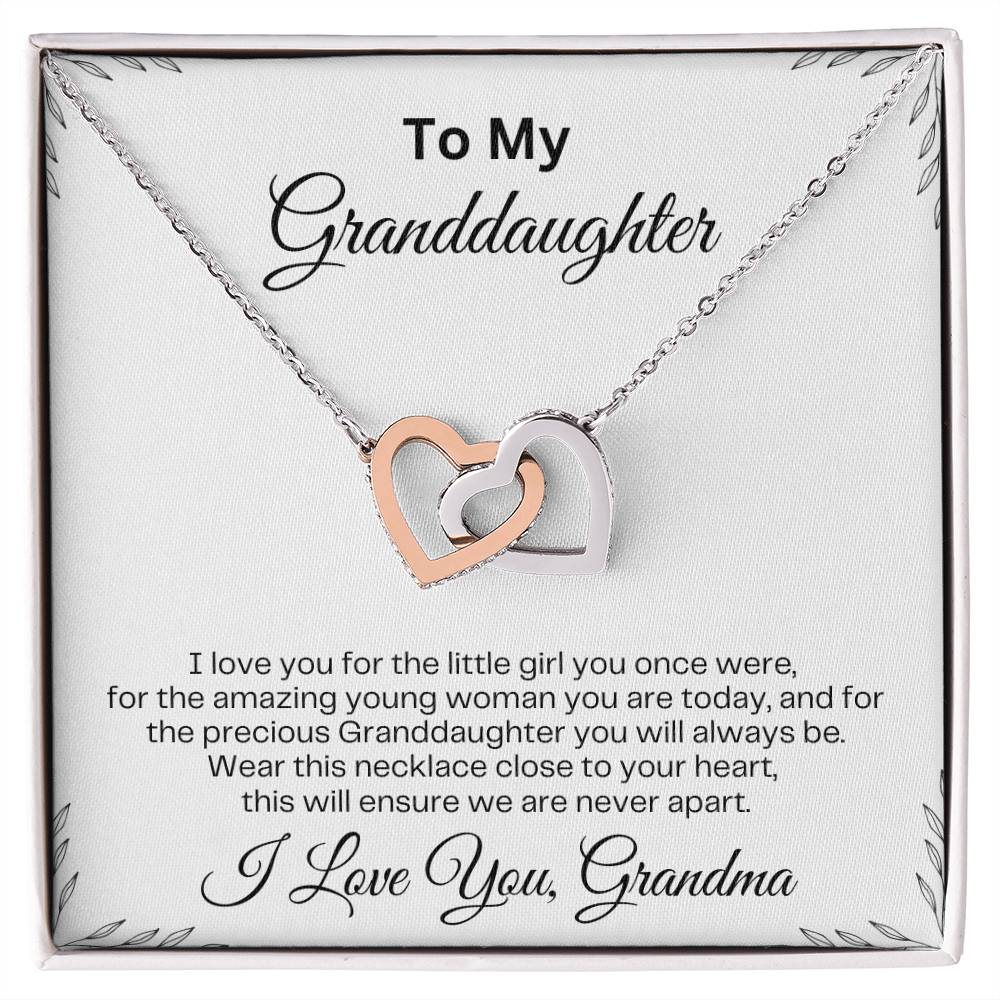 To My Granddaughter | Interlocking Hearts Necklace | Birthday Gift | Mother's Day gift | Christmas Gift | Valentine's Day Gift | Graduation Gift | White Background