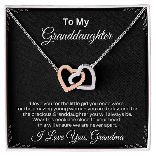 To My Granddaughter | Interlocking Hearts Necklace | Birthday Gift | Mother's Day Gift | Christmas Gift | Valentine's Day Gift | Graduation Gift | Black Background