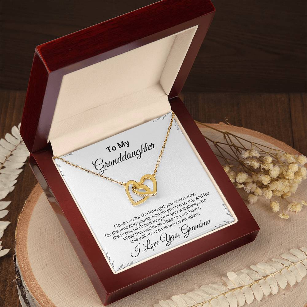 To My Granddaughter | Interlocking Hearts Necklace | Birthday Gift | Mother's Day gift | Christmas Gift | Valentine's Day Gift | Graduation Gift | White Background