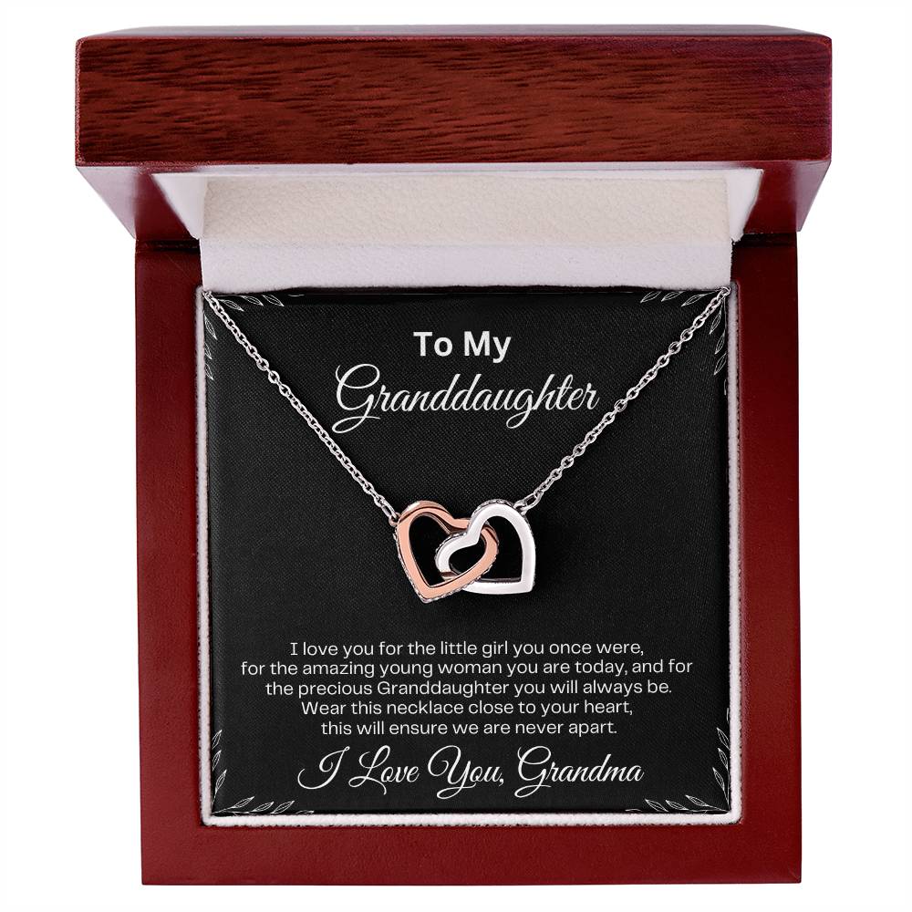 To My Granddaughter | Interlocking Hearts Necklace | Birthday Gift | Mother's Day Gift | Christmas Gift | Valentine's Day Gift | Graduation Gift | Black Background