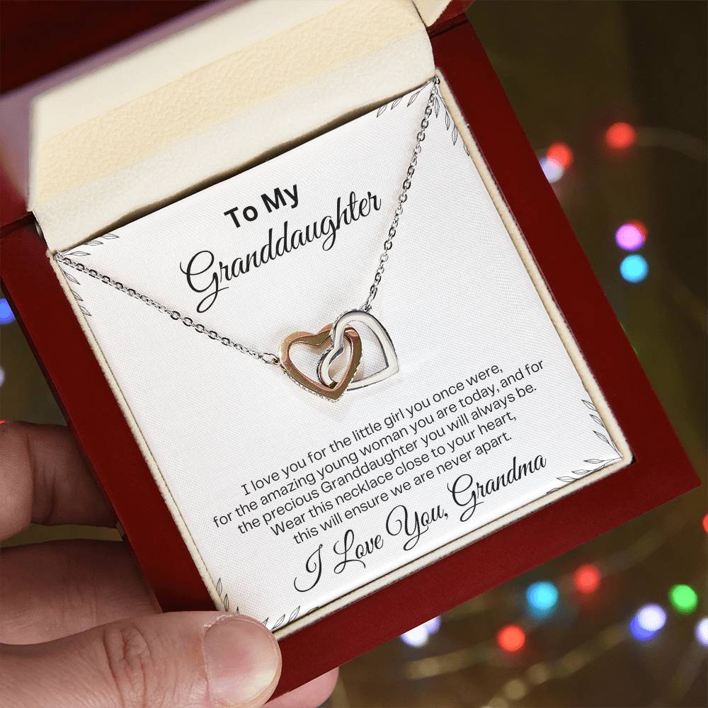 To My Granddaughter | Interlocking Hearts Necklace | Birthday Gift | Mother's Day gift | Christmas Gift | Valentine's Day Gift | Graduation Gift | White Background