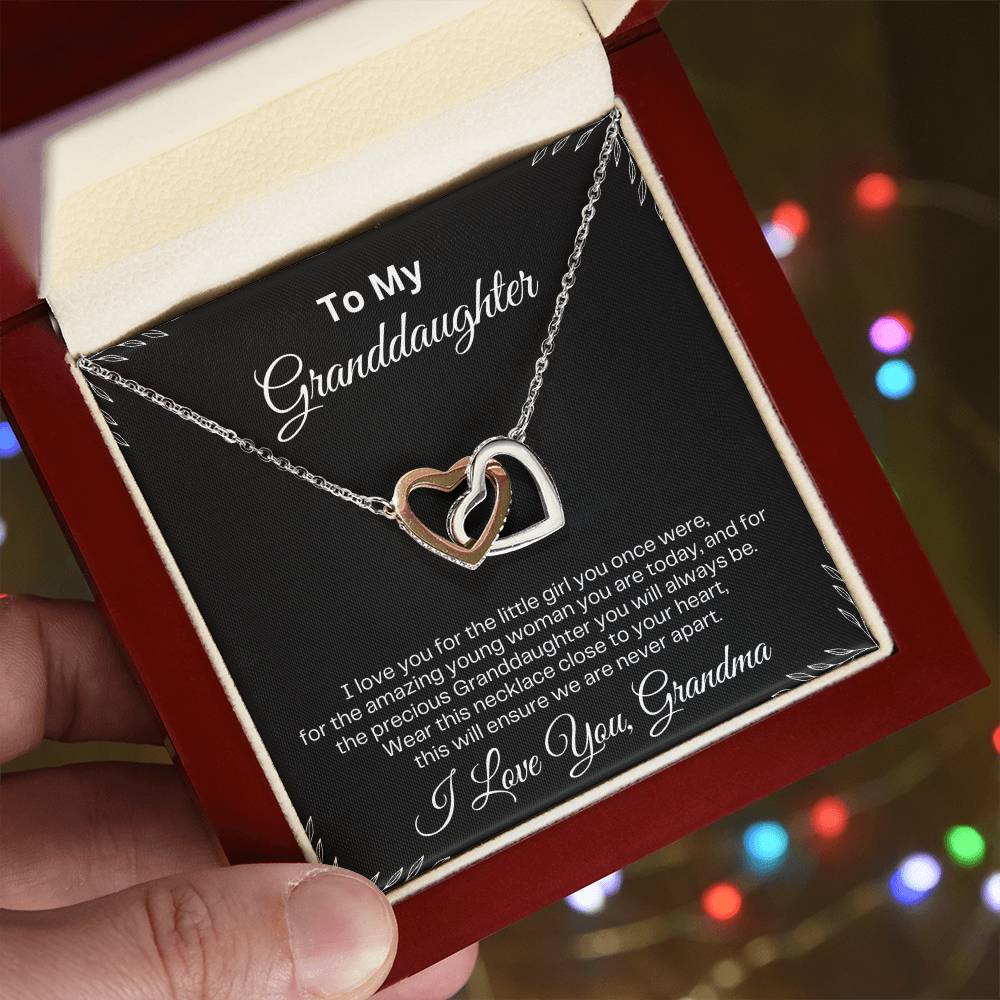 To My Granddaughter | Interlocking Hearts Necklace | Birthday Gift | Mother's Day Gift | Christmas Gift | Valentine's Day Gift | Graduation Gift | Black Background