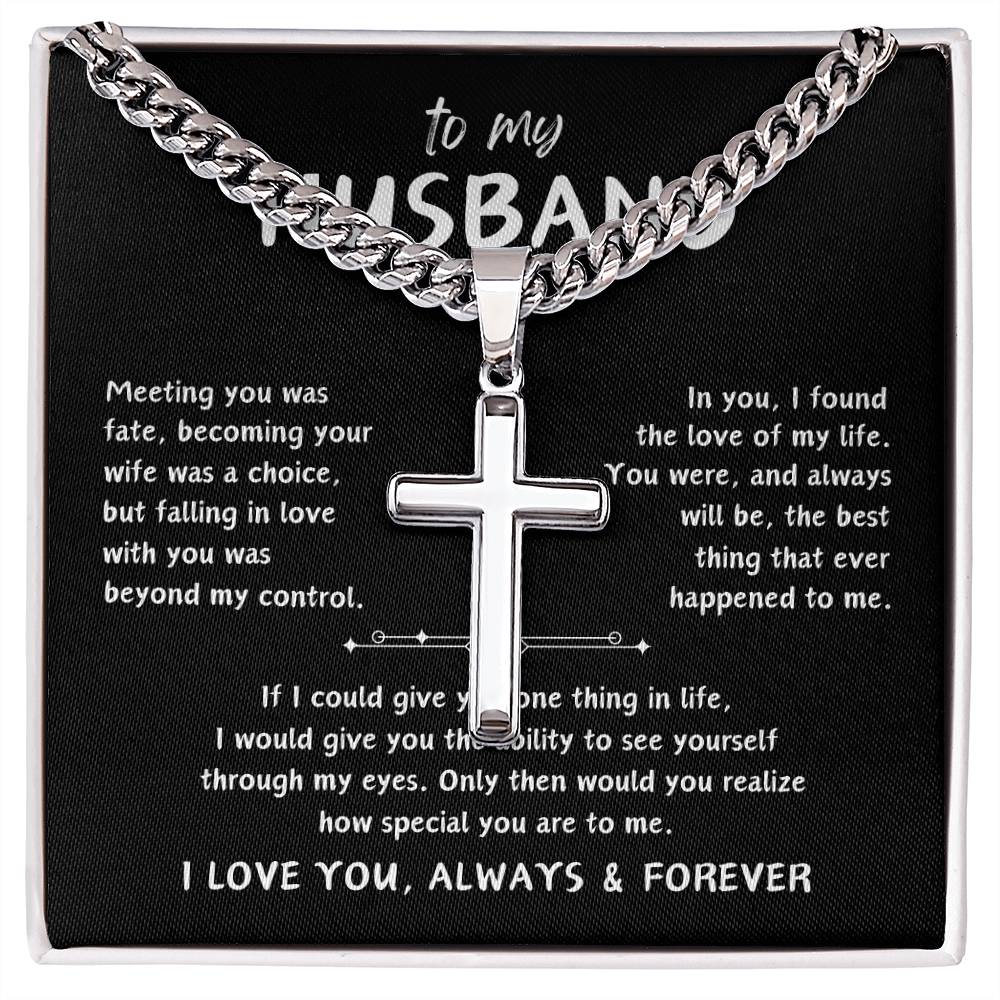 To My Husband | Artisan Cross Necklace | Birthday Gift |  Anniversary Gift | Valentine's Day Gift | Father's Day Gift | Christmas Gift | Black Background