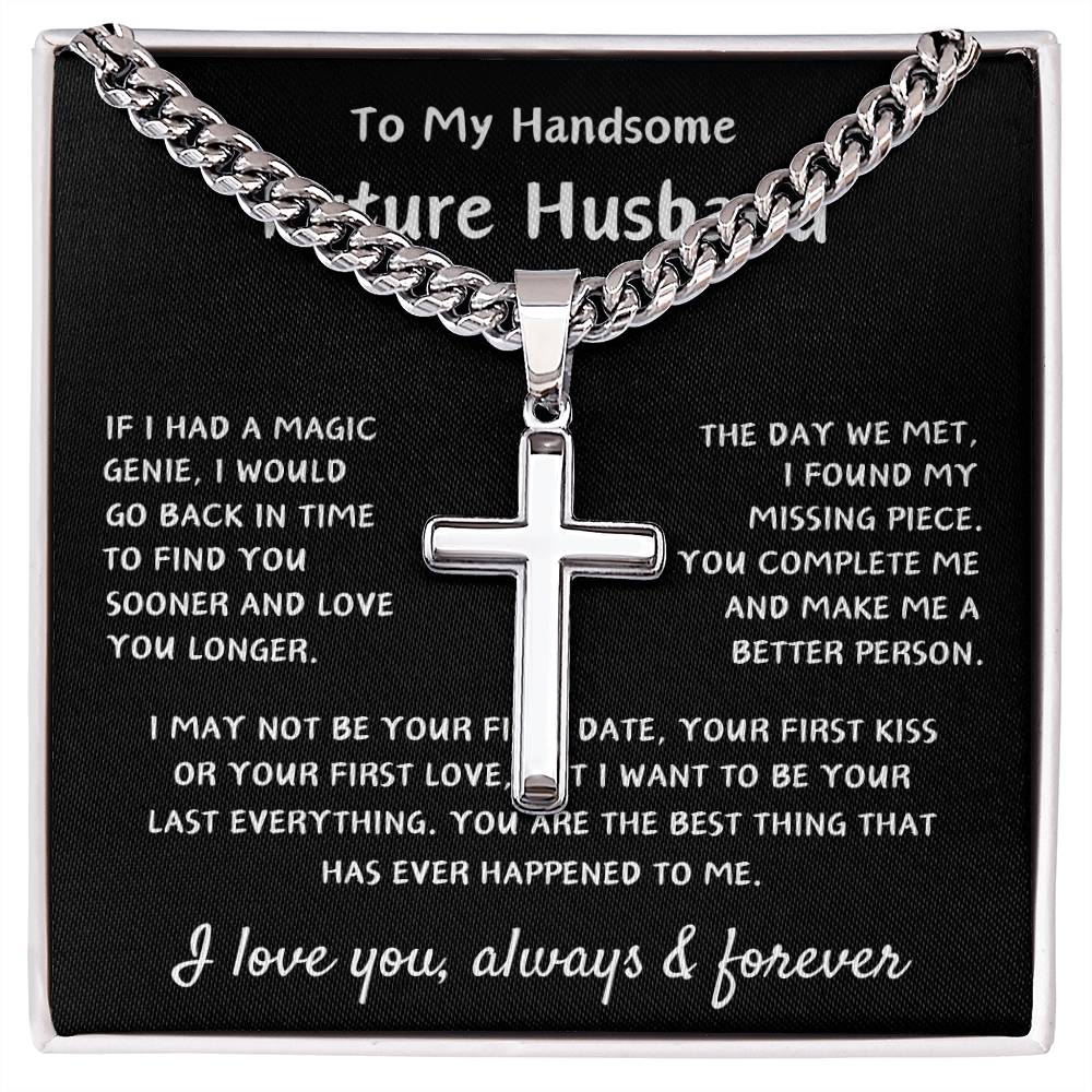 To My Future Husband | Artisan Cross Necklace | Engagement Gift | Birthday Gift | Valentine's Day Gift | Christmas Gift | Black Background