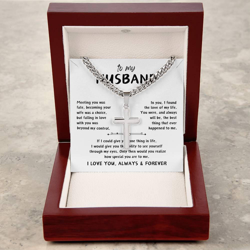 To My Husband | Artisan Cross Necklace | Birthday Gift | Anniversary Gift | Valentine's Day Gift | Father's Day Gift | Christmas Gift | White Background