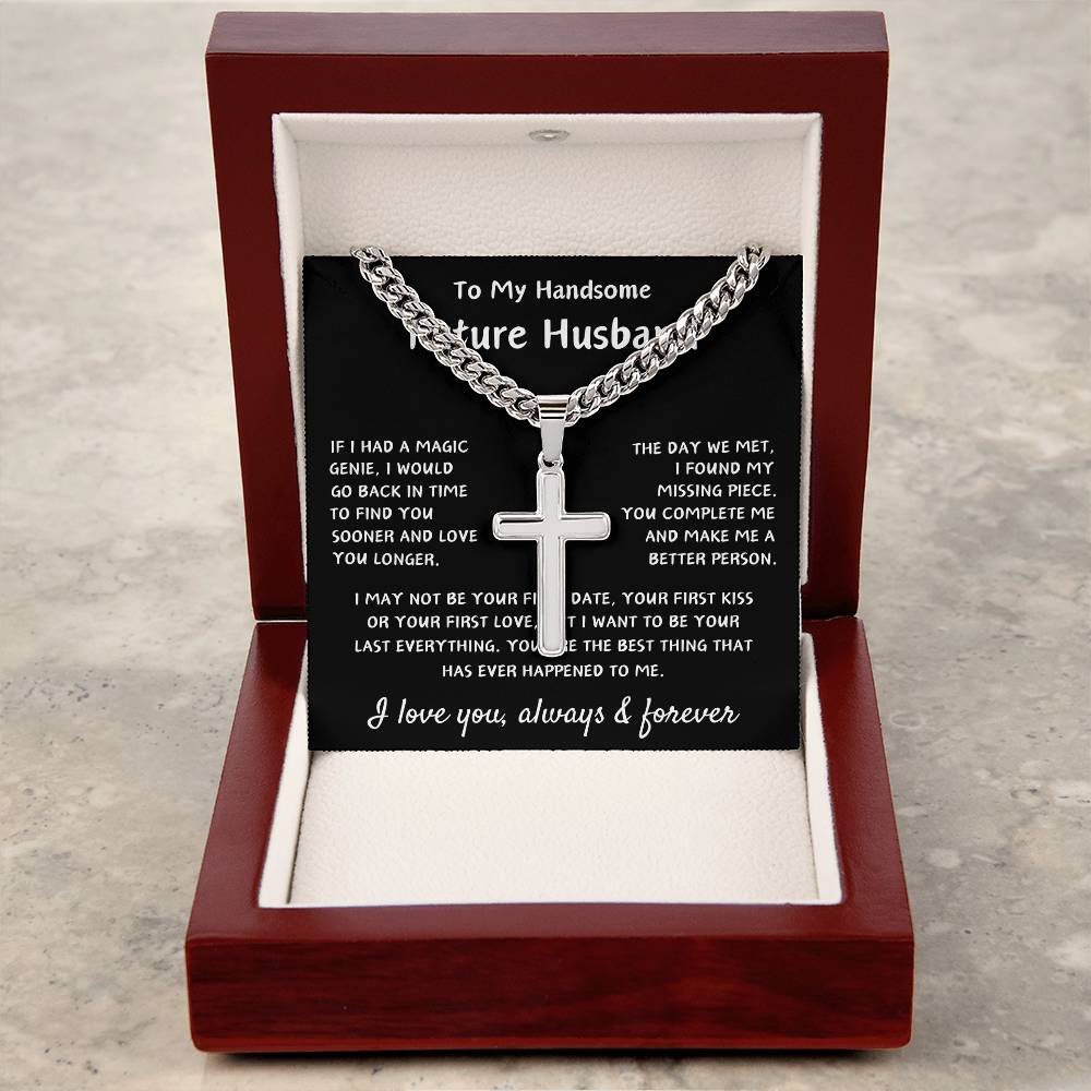 To My Future Husband | Artisan Cross Necklace | Engagement Gift | Birthday Gift | Valentine's Day Gift | Christmas Gift | Black Background