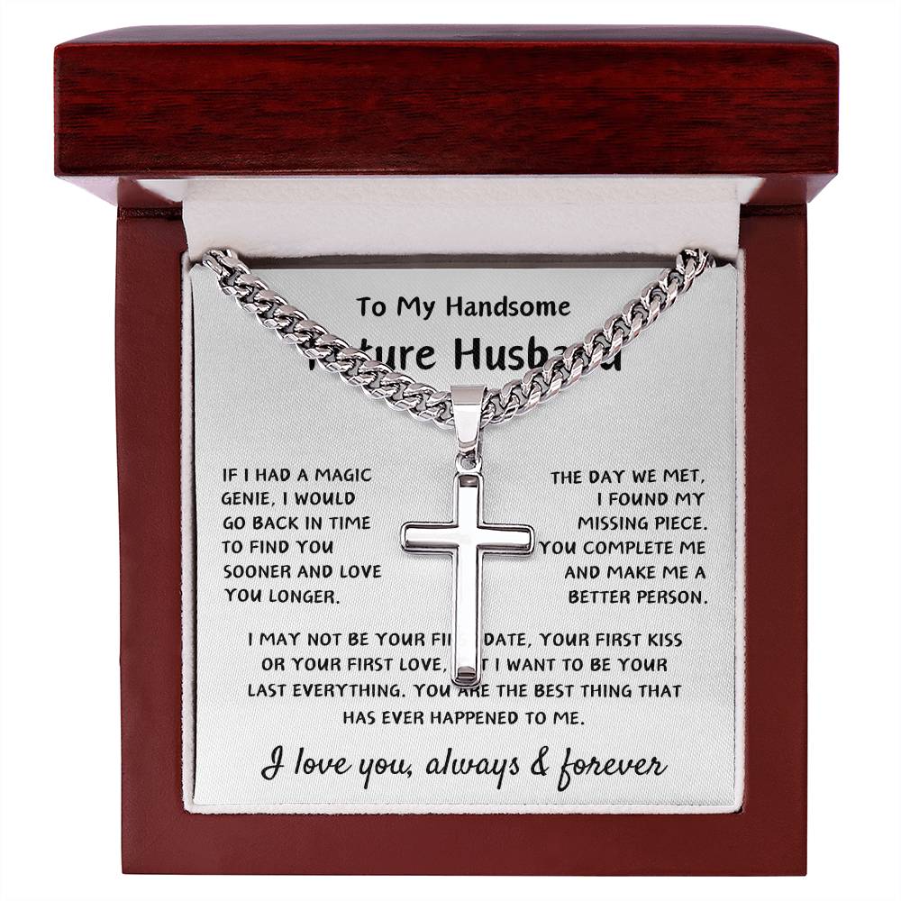 To My Future Husband | Artisan Cross Necklace | Engagement Gift | Birthday Gift | Valentine's Day Gift | Christmas Gift | White Background