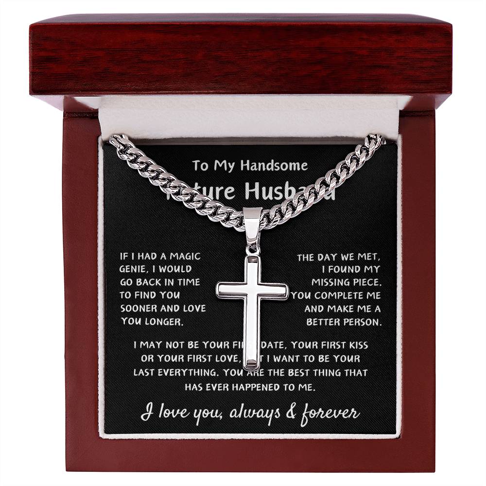 To My Future Husband | Artisan Cross Necklace | Engagement Gift | Birthday Gift | Valentine's Day Gift | Christmas Gift | Black Background