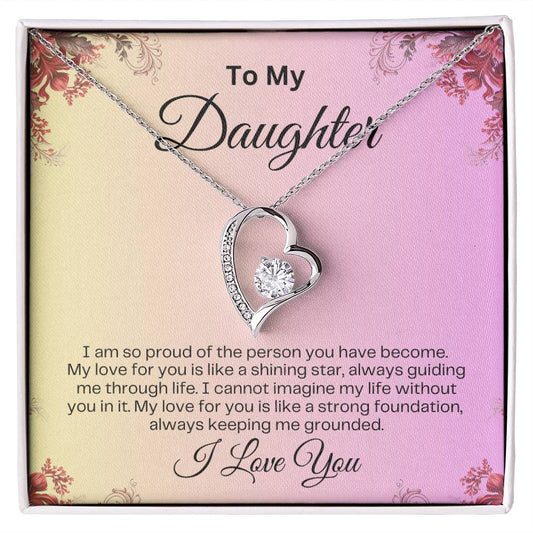 To My Daughter | Forever Love Necklace | Birthday Gift | Mother's Day Gift | Christmas Gift | Valentine's Day Gift | Graduation Gift | Pink Background