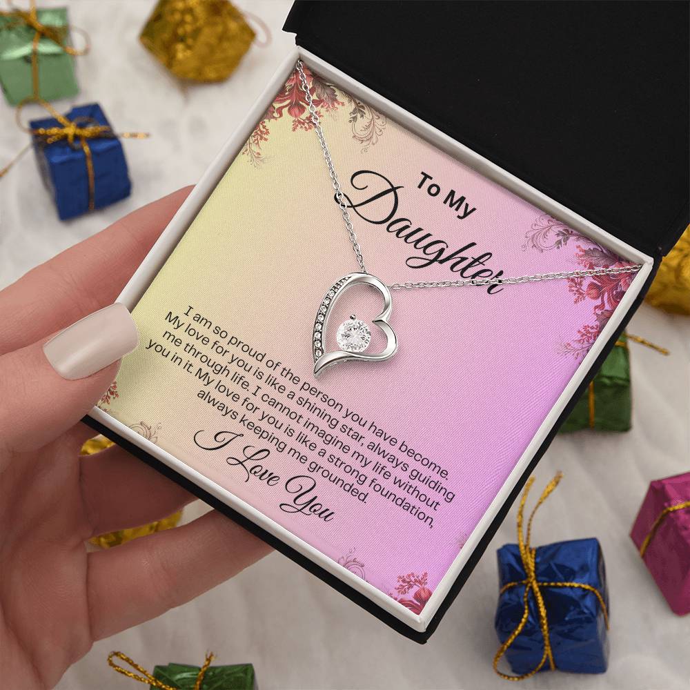 To My Daughter | Forever Love Necklace | Birthday Gift | Mother's Day Gift | Christmas Gift | Valentine's Day Gift | Graduation Gift | Pink Background