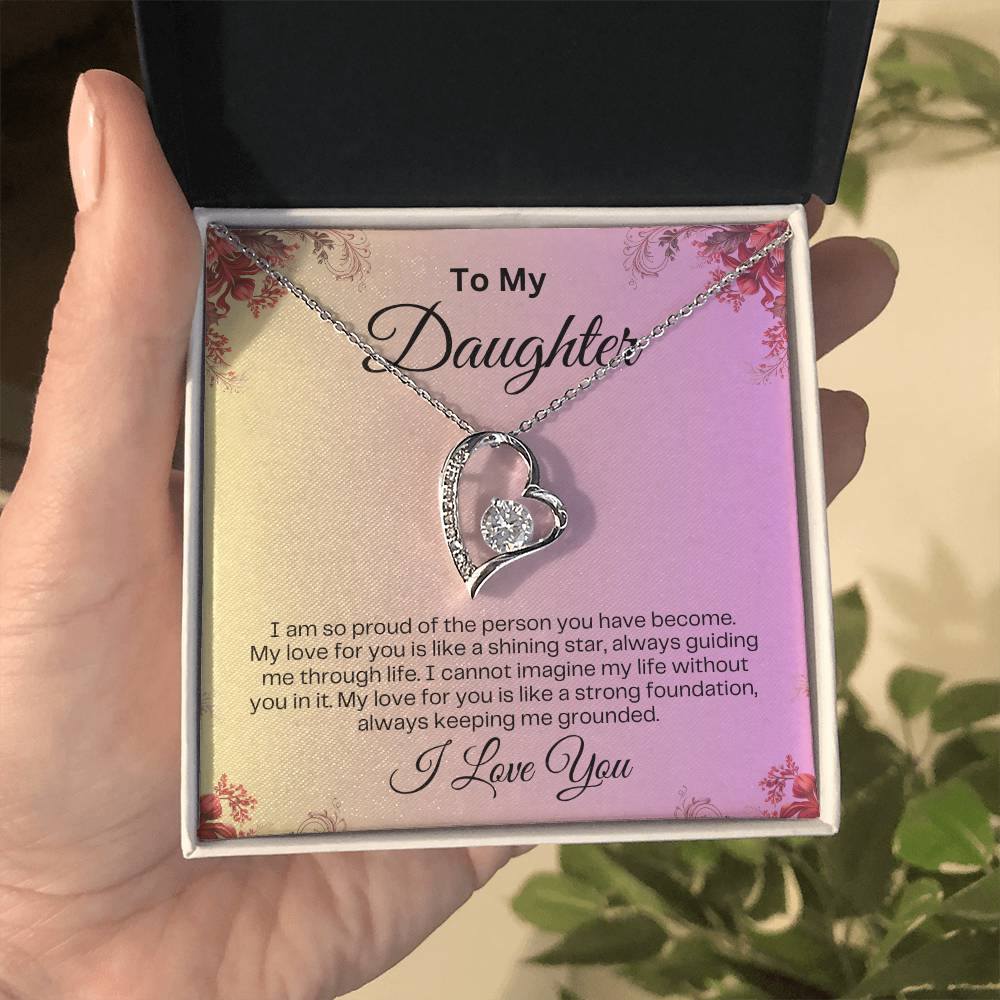 To My Daughter | Forever Love Necklace | Birthday Gift | Mother's Day Gift | Christmas Gift | Valentine's Day Gift | Graduation Gift | Pink Background