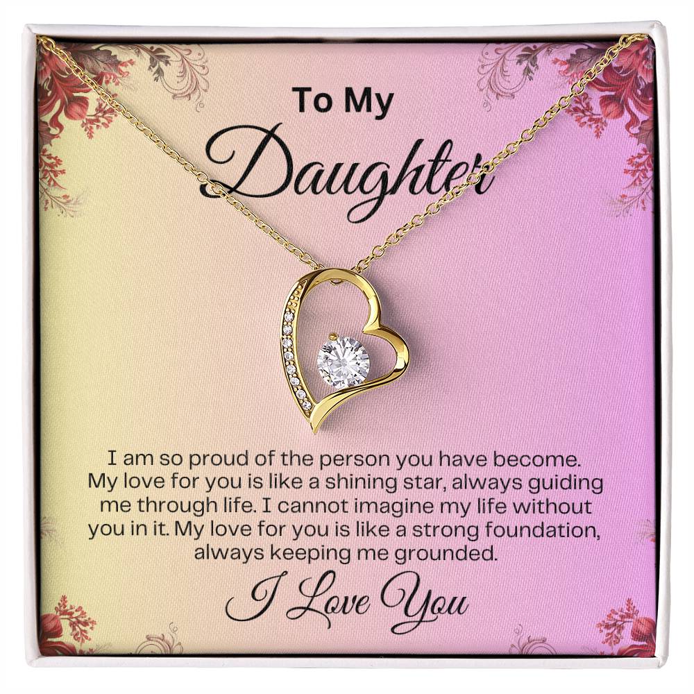 To My Daughter | Forever Love Necklace | Birthday Gift | Mother's Day Gift | Christmas Gift | Valentine's Day Gift | Graduation Gift | Pink Background