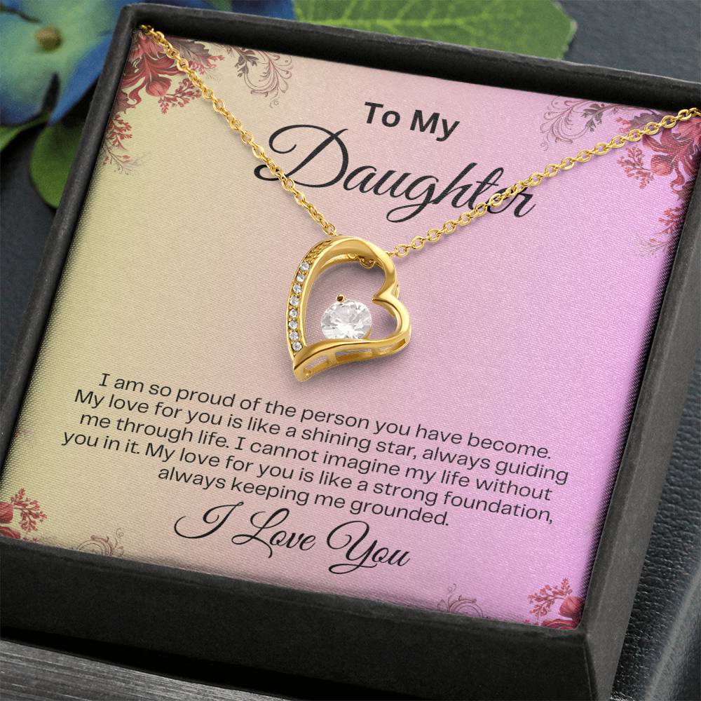 To My Daughter | Forever Love Necklace | Birthday Gift | Mother's Day Gift | Christmas Gift | Valentine's Day Gift | Graduation Gift | Pink Background